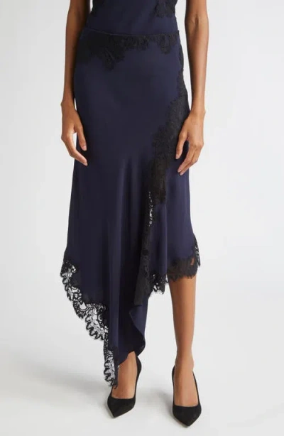 Veronica Beard Hartley Lace Detail Asymmetric Slip Skirt In Blue