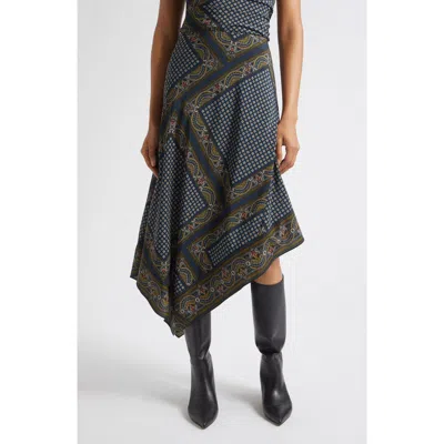 Veronica Beard Hartley Silk Blend Midi Skirt In Heritage Navy Multi