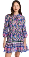 Veronica Beard Hawken Mixed Floral Silk Minidress In Sarong Floral Print Blue Multi