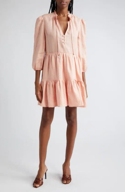 Veronica Beard Hawken Tiered Linen Minidress In Light Coral