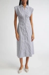 Veronica Beard Haydon Stripe Cotton Blend Shirtdress In Gray