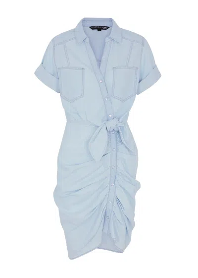 Veronica Beard Hensley Chambray Mini Shirt Dress In Blue