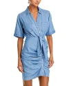 Veronica Beard Hensley Ruched Cotton And Lyocell-blend Mini Shirt Dress In Iceberg