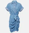 Veronica Beard Hensley Ruched Cotton And Lyocell-blend Mini Shirt Dress In Iceberg