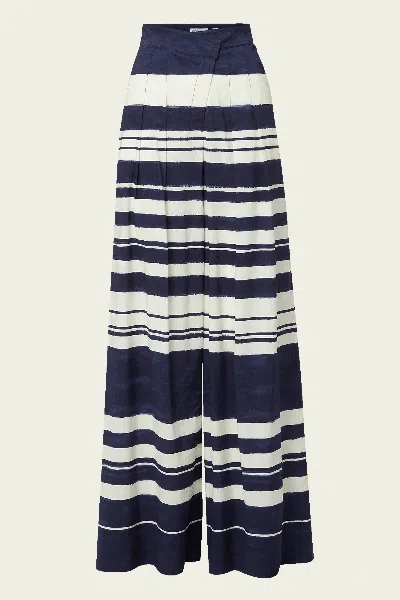 Veronica Beard Heron Crossover Waistband Pant In Navy Dove White In Blue