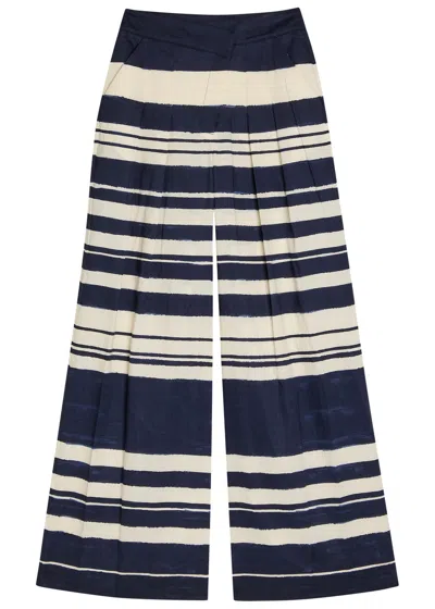 Veronica Beard Heron Striped Wide-leg Trousers In Blue