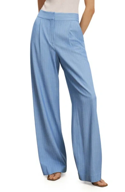 Veronica Beard Heyser Pinstripe Pleated Wide Leg Pants In Blue