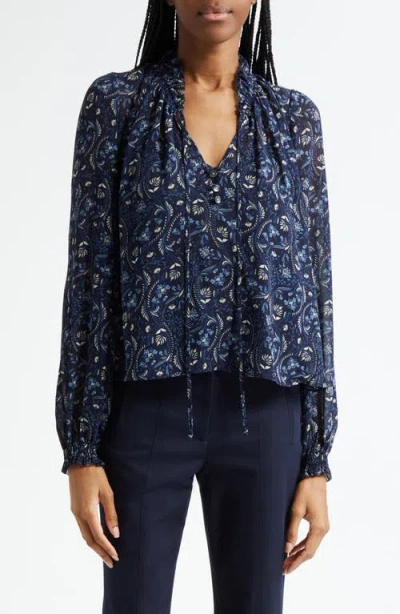Veronica Beard Hickory Floral Paisley Top In Blue