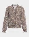 Veronica Beard Hickory Ruffled Long-sleeve Blouse In Gray