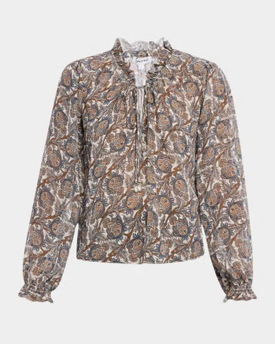 Veronica Beard Hickory Ruffled Long-sleeve Blouse In Gray