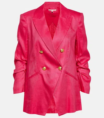 Veronica Beard Hirish Double-breasted Linen-blend Blazer In Fuchsia