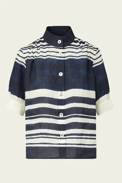 Veronica Beard Hollandale Button-down Shirt In Navy Dove White In Blue