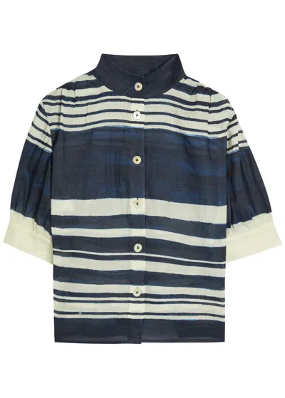 Veronica Beard Hollandale Striped Ramie Shirt In Multi