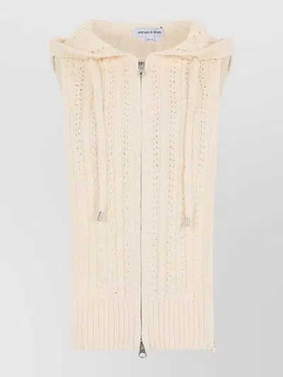 Veronica Beard Hooded Sleeveless Knit Cardigan Vest In Brown