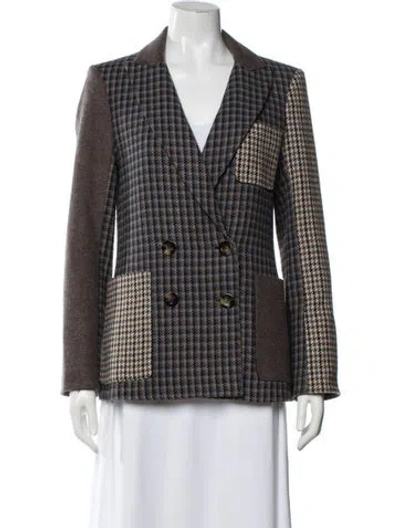 Pre-owned Veronica Beard Houndstooth Print Blazer In Blue