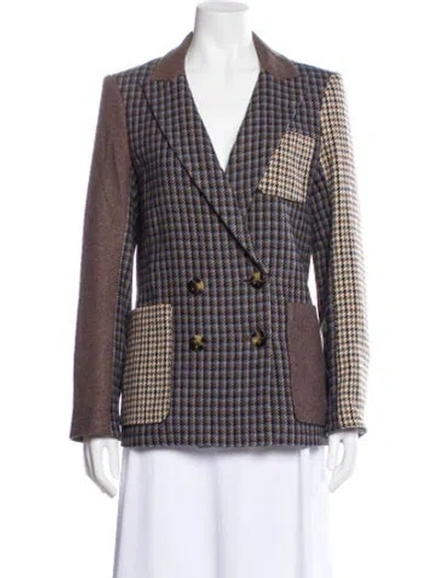Pre-owned Veronica Beard Houndstooth Print Blazer In Brown