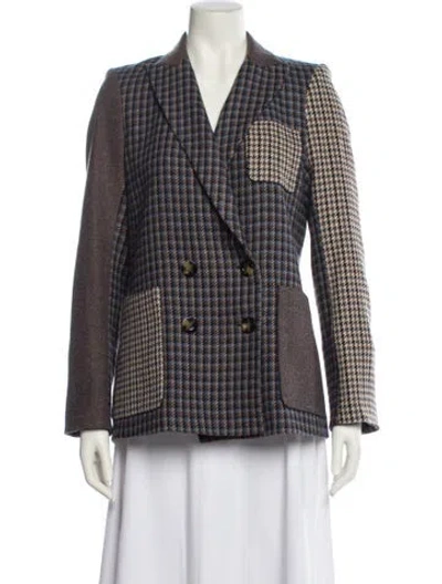 Pre-owned Veronica Beard Houndstooth Print Blazer In Brown