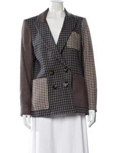 Pre-owned Veronica Beard Houndstooth Print Blazer In Brown