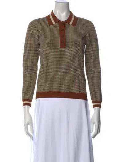 Pre-owned Veronica Beard Houndstooth Print Crew Neck Sweater In Green