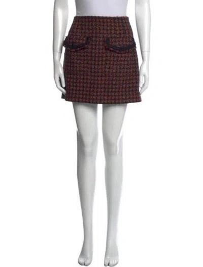 Pre-owned Veronica Beard Houndstooth Print Mini Skirt In Brown