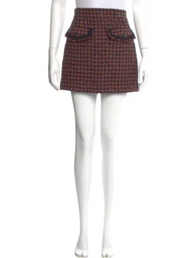 Pre-owned Veronica Beard Houndstooth Print Mini Skirt In Brown