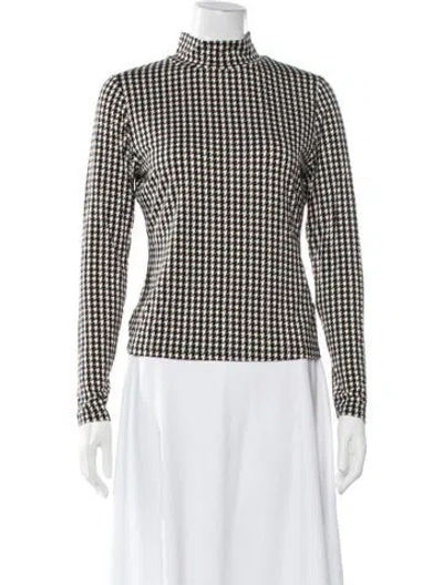Pre-owned Veronica Beard Houndstooth Print Mock Neck Top In Black