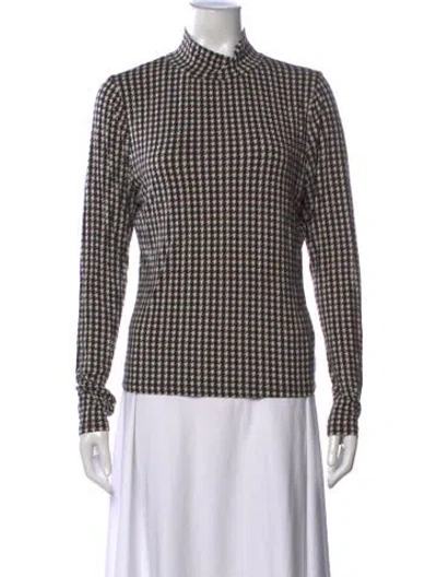 Pre-owned Veronica Beard Houndstooth Print Mock Neck Top In Black/white