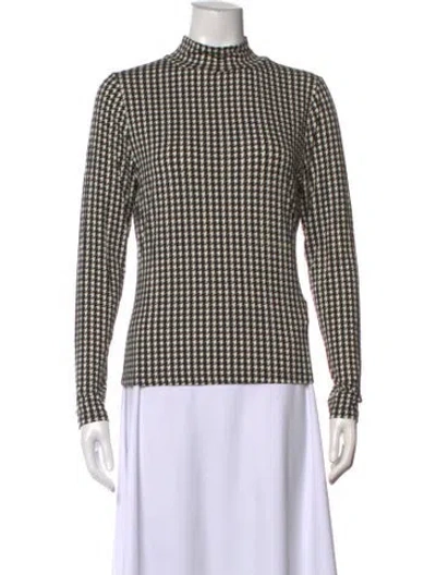 Pre-owned Veronica Beard Houndstooth Print Mock Neck Top In Multi
