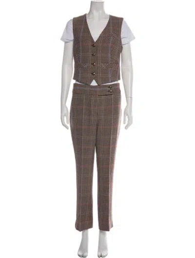 Pre-owned Veronica Beard Houndstooth Print Pant Set In Brown