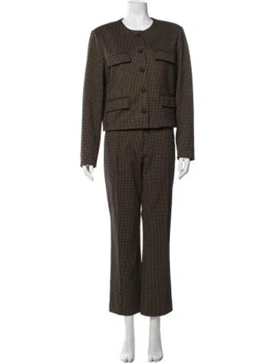 Pre-owned Veronica Beard Houndstooth Print Pantsuit In Brown