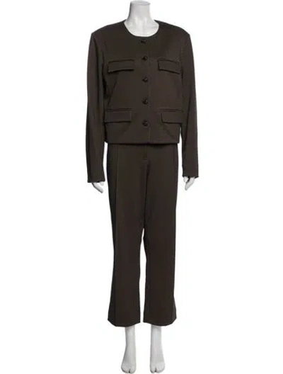 Pre-owned Veronica Beard Houndstooth Print Pleated Accents Pantsuit W/ Tags In Brown