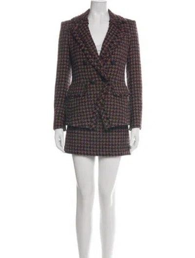 Pre-owned Veronica Beard Houndstooth Print Skirt Suit In Multicolor