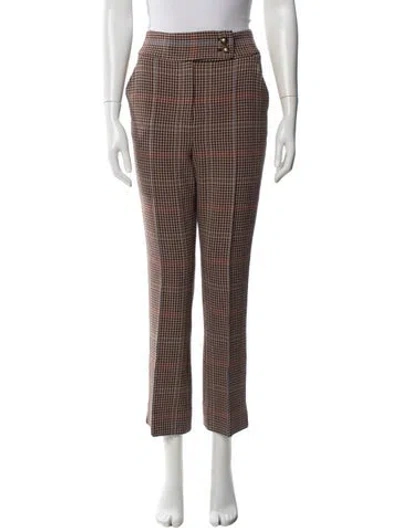 Pre-owned Veronica Beard Houndstooth Print Straight Leg Pants In Brown