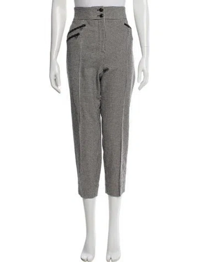Pre-owned Veronica Beard Houndstooth Print Straight Leg Pants In White
