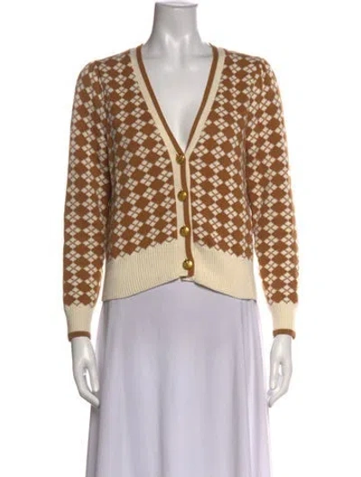 Pre-owned Veronica Beard Houndstooth Print V-neck Sweater In Yellow