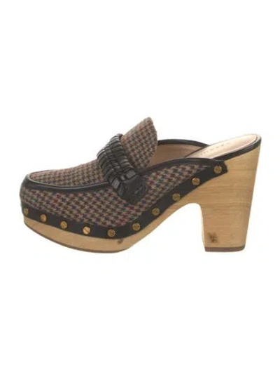 Pre-owned Veronica Beard Houndstooth Print Whipstitch Trim Mules