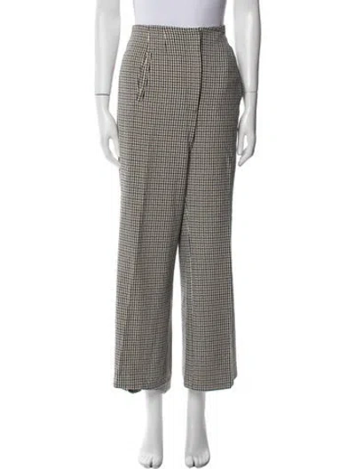 Pre-owned Veronica Beard Houndstooth Print Wide Leg Pants In White