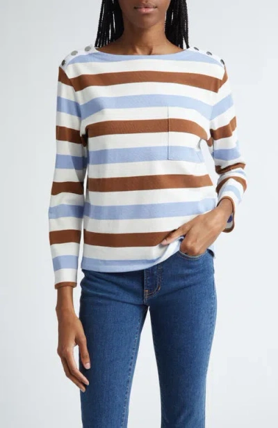 Veronica Beard Hovey Striped Cotton Top In Light Blue
