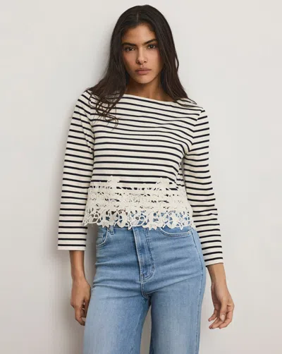 Veronica Beard Hovey Striped Lace T-shirt In Black