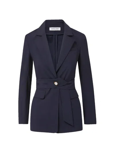 Veronica Beard Howard Single-breasted Belted Cotton Blazer In Blue