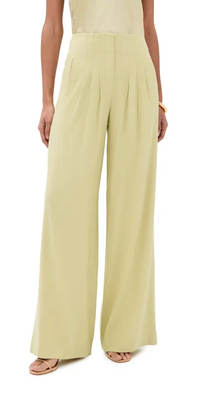 Veronica Beard Hoyt Linen-blend Twill Wide-leg Pants In Green