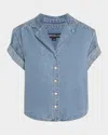 Veronica Beard Ilene Denim Cuff-sleeve Top In Starlight