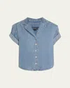 Veronica Beard Ilene Denim Cuff-sleeve Top In Starlight