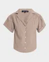 Veronica Beard Ilene Gingham Cuff-sleeve Top In Light Chickorywhite