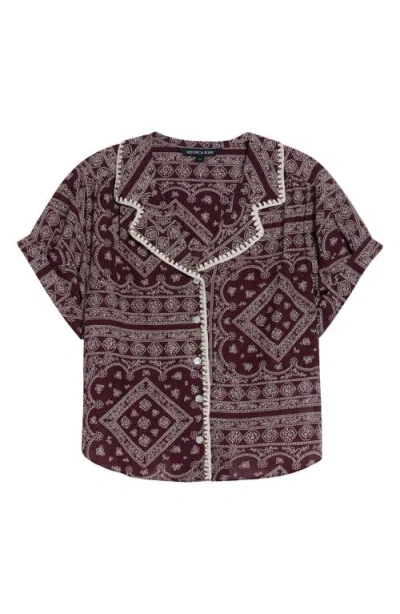 Veronica Beard Ilene Mosaic Print Button Front Crop Top In Burgundy