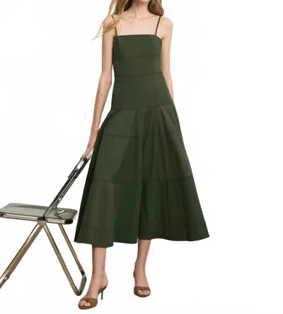Veronica Beard Ilona Topstitch Detail Cotton Blend Dress In Green