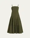 Veronica Beard Ilona Topstitch Detail Cotton Blend Dress In Green