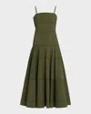 Veronica Beard Ilona Topstitch Detail Cotton Blend Dress In Green