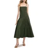Veronica Beard Ilona Topstitch Detail Cotton Blend Dress In Green