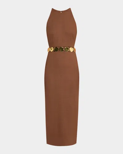 Veronica Beard Isla Gold-disc Linen Midi Dress